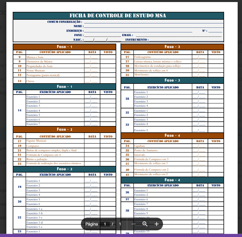 Ficha de Controle de Estudos  do MSA