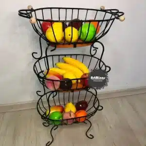 Fruteira oval 3 andares ferro madeira rústica oferta da fabrica