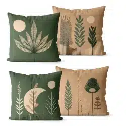 Kit 4 Capas de Almofadas Decorativas 45x45 - Floral Verde e Bege
