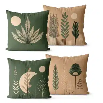 Kit 4 Capas de Almofadas Decorativas 45x45 - Floral Verde e Bege