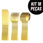 18 Peças Talheres Ouro De Aço Inox Garfo Colher Faca Colher De Mesa