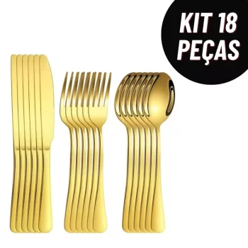 18 Peças Talheres Ouro De Aço Inox Garfo Colher Faca Colher De Mesa