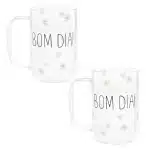 Conjunto Jogo 2 Canecas Xícaras Grande Café Chá de Vidro Bom Dia Wolff 280ml Cantinho do Café