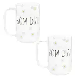 Conjunto Jogo 2 Canecas Xícaras Grande Café Chá de Vidro Bom Dia Wolff 280ml Cantinho do Café