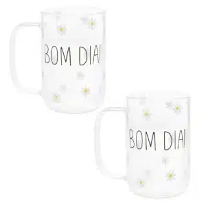 Conjunto Jogo 2 Canecas Xícaras Grande Café Chá de Vidro Bom Dia Wolff 280ml Cantinho do Café