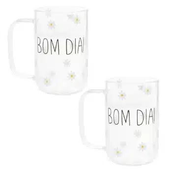 Conjunto Jogo 2 Canecas Xícaras Grande Café Chá de Vidro Bom Dia Wolff 280ml Cantinho do Café